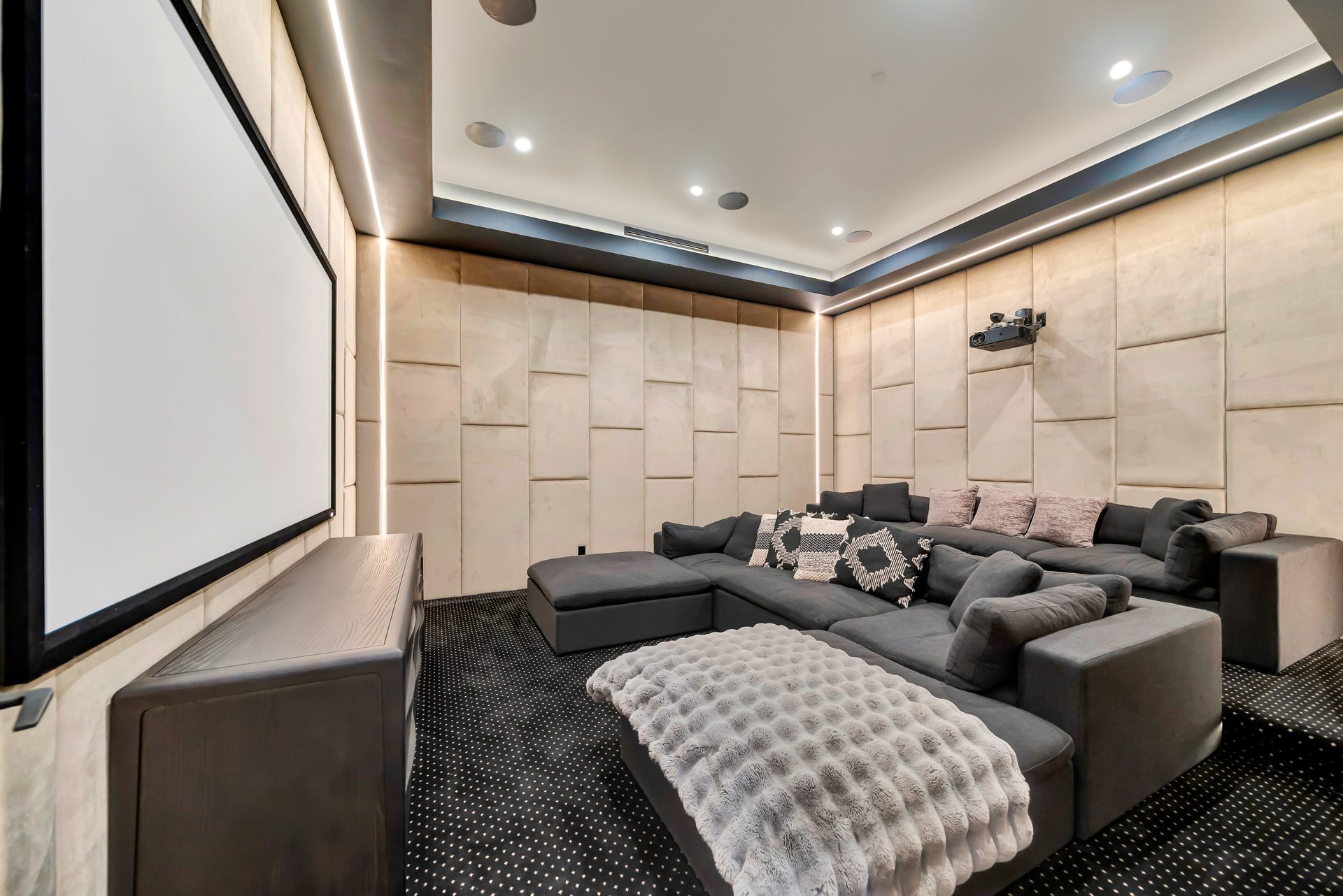 Custom home theater with tiered seating