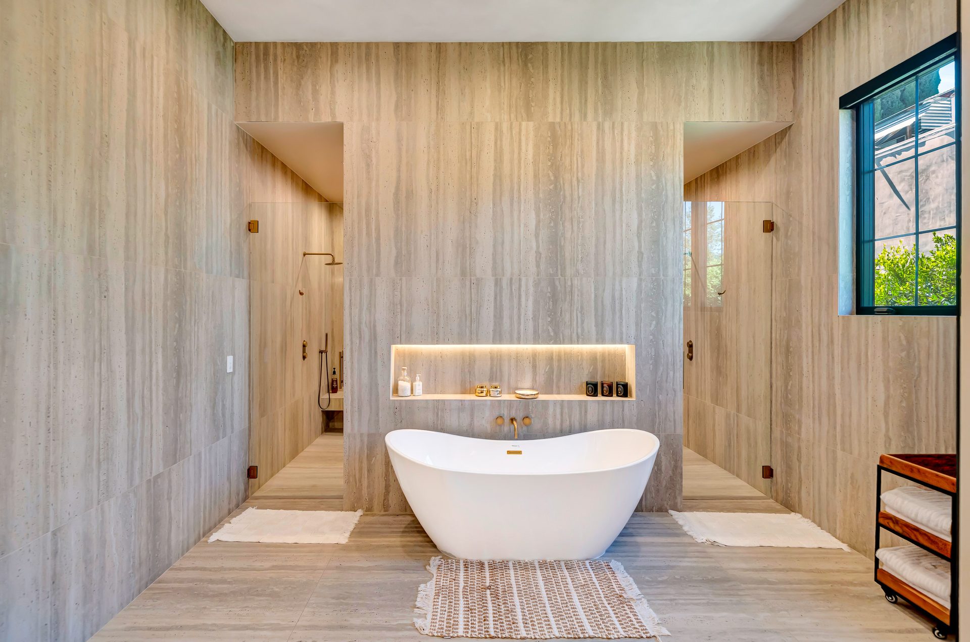 Spa style bathroom with freestanding soaking tub
